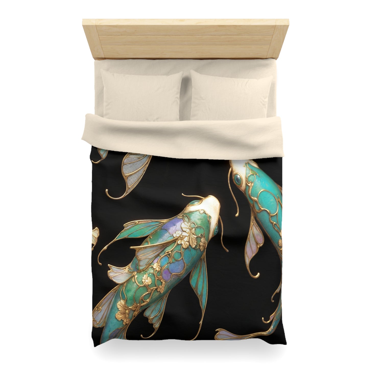Art Nouveau Koi Microfiber Duvet Cover – Liquid Light in Midnight Depths