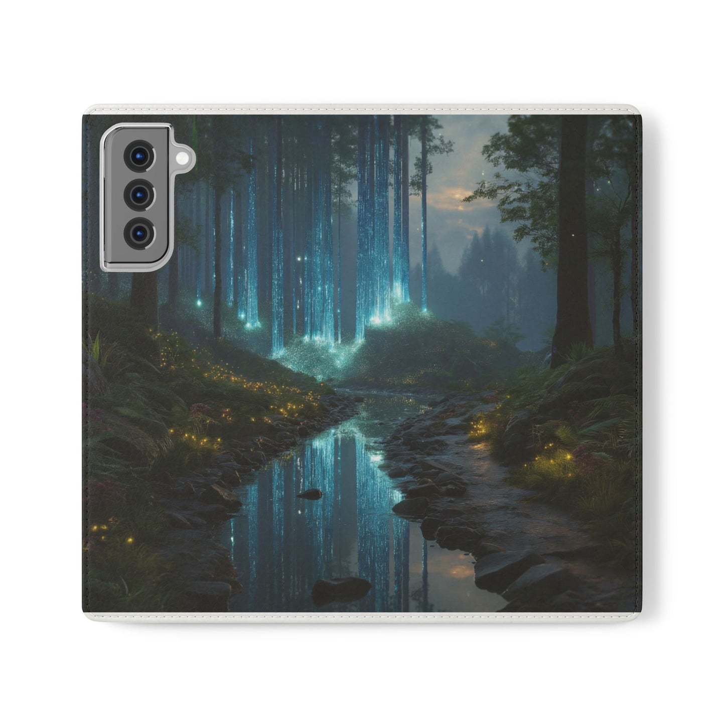 Bioluminescent Forest Flip Cases – Cyan Lightfall Stream Cover