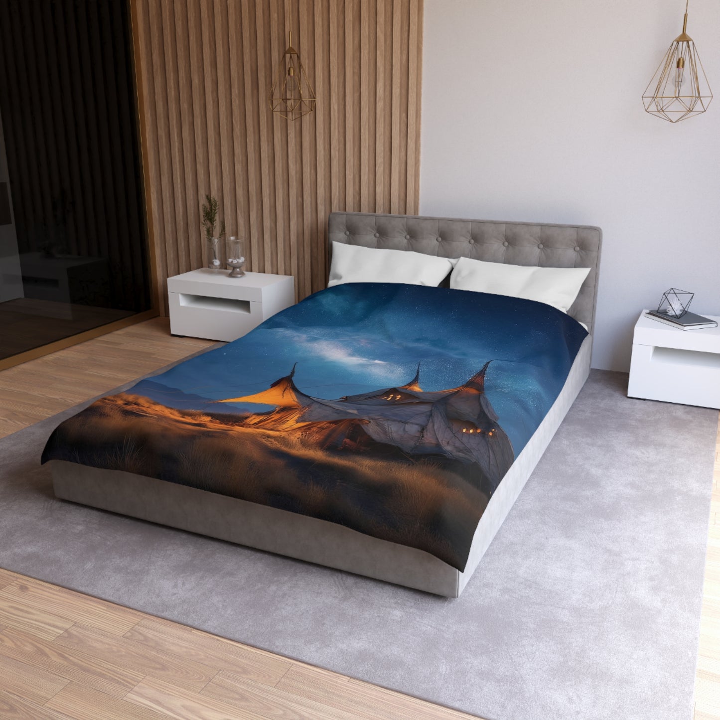Starlit Nomad Tent Duvet Cover – Milky Way Sanctuary Under Open Skies