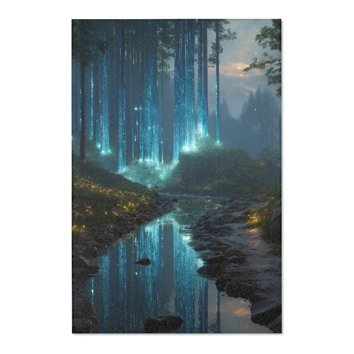 Whispering Forest Stream Rug – Azure Luminescence Dreamscape