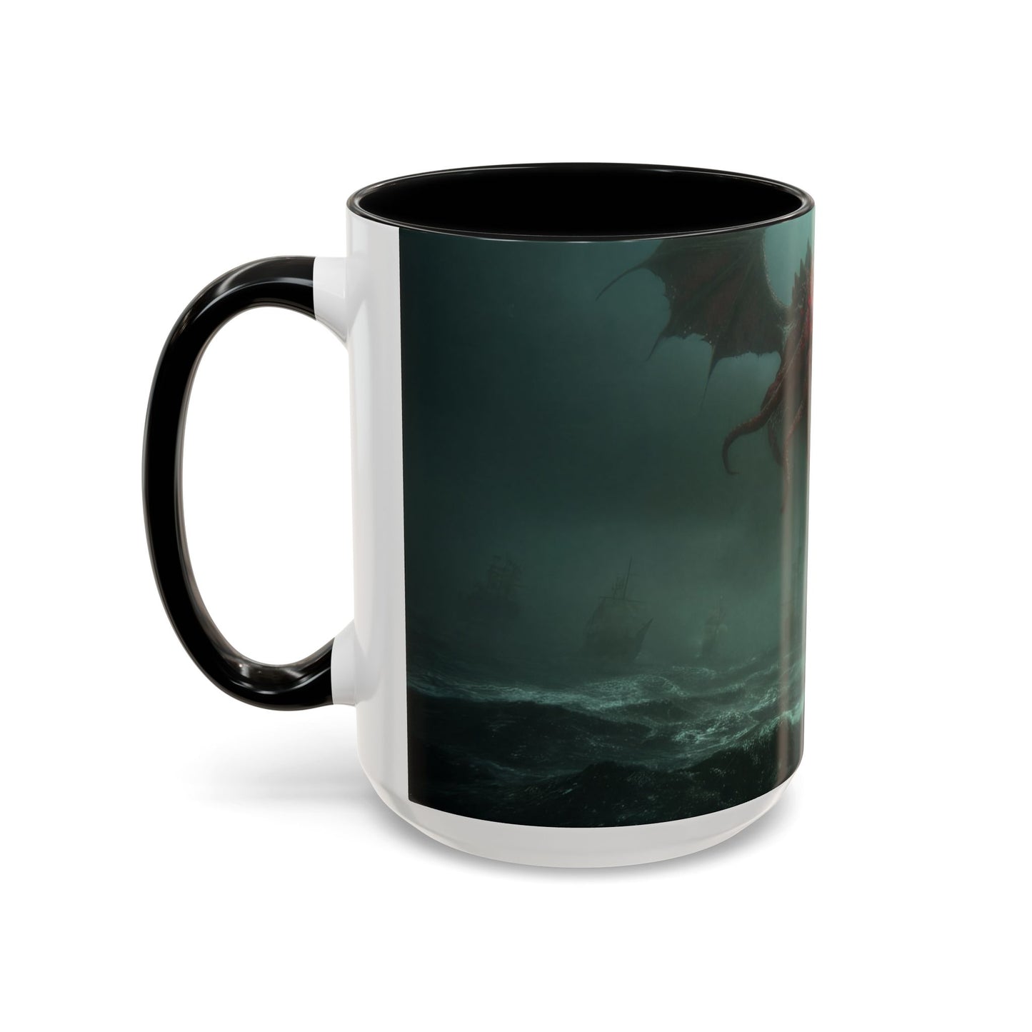 Leviathan Sentinel Accent Coffee Mug (11, 15oz) – Crimson Wyvern Guardian Seascape