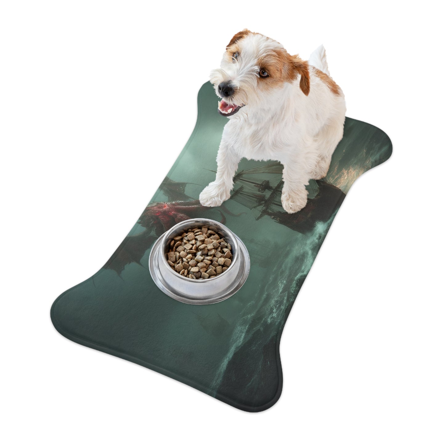 Crimson Leviathan Pet Feeding Mats – Storm-Caller Sea Monster Scene