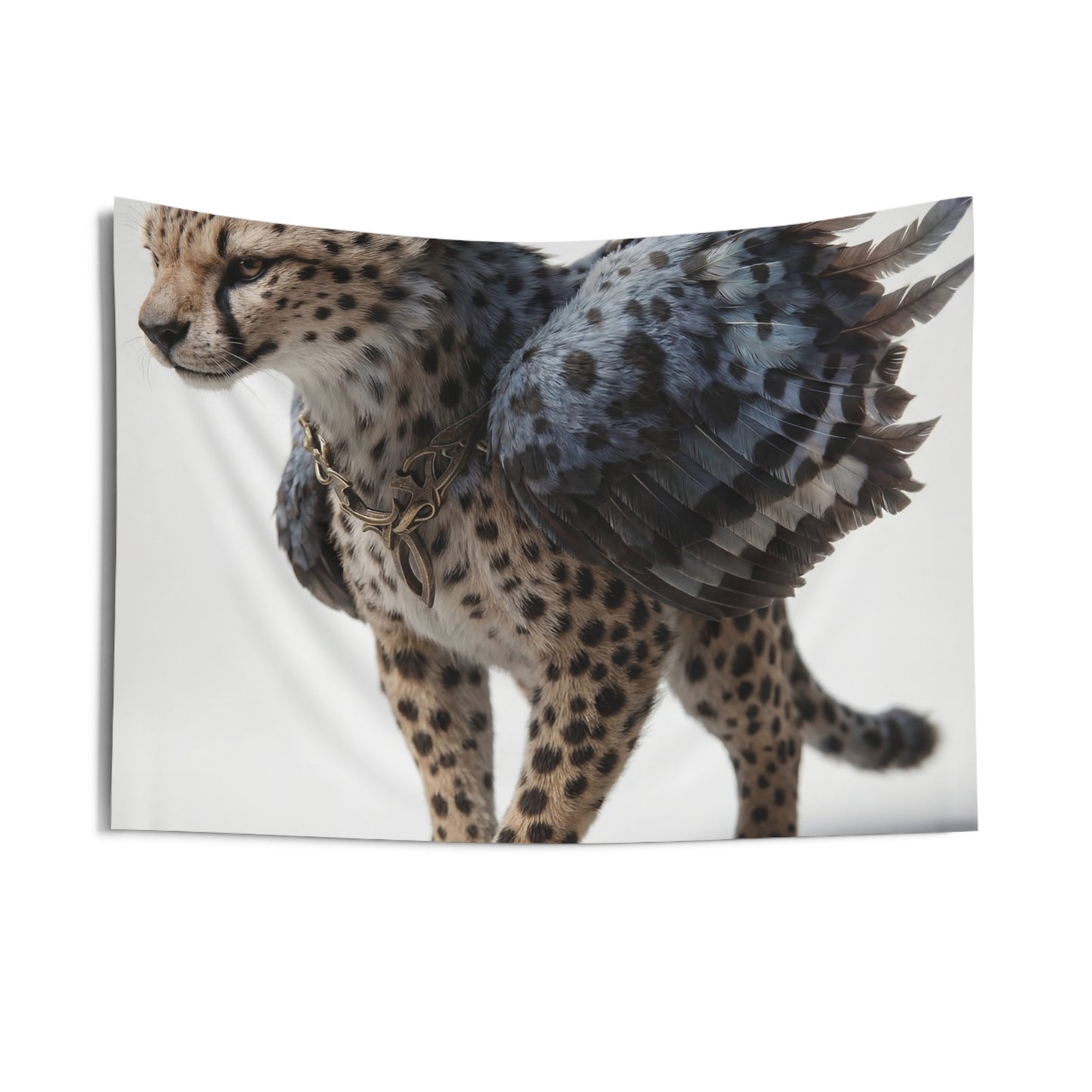 Winged Cheetah Indoor Wall Tapestries – Graceful Feline with Feathers and Gold Collar