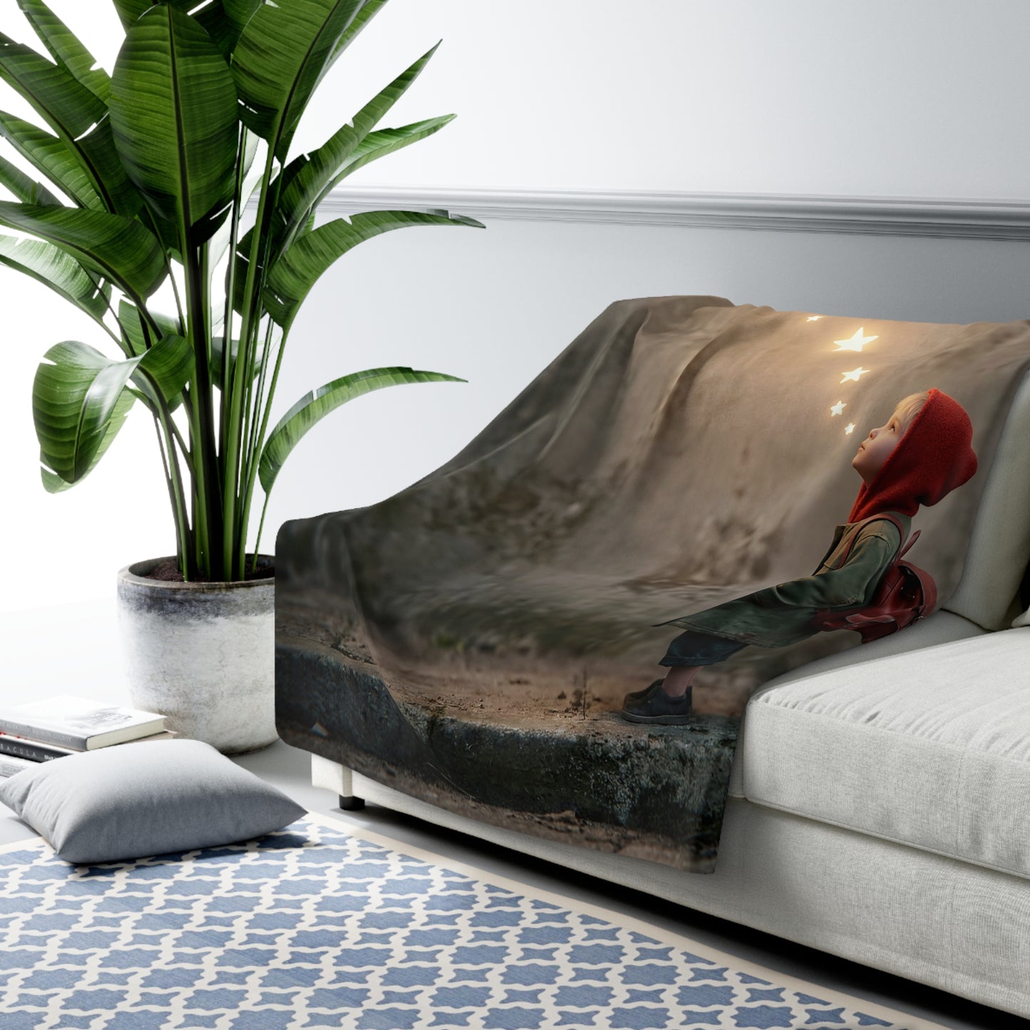 Star-Seeker Sherpa Fleece Blanket – Warm Glow Against Weathered Stone