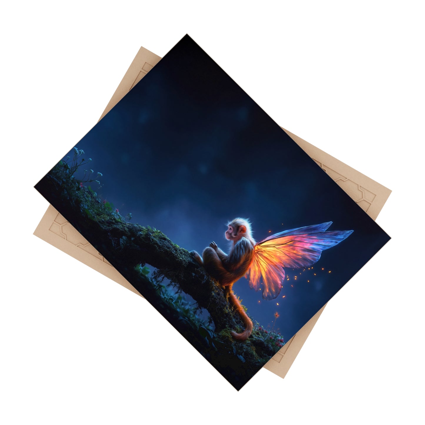 Winged Monkey Nightdream Ceramic Photo Tile – Luminescent Forest Guardian