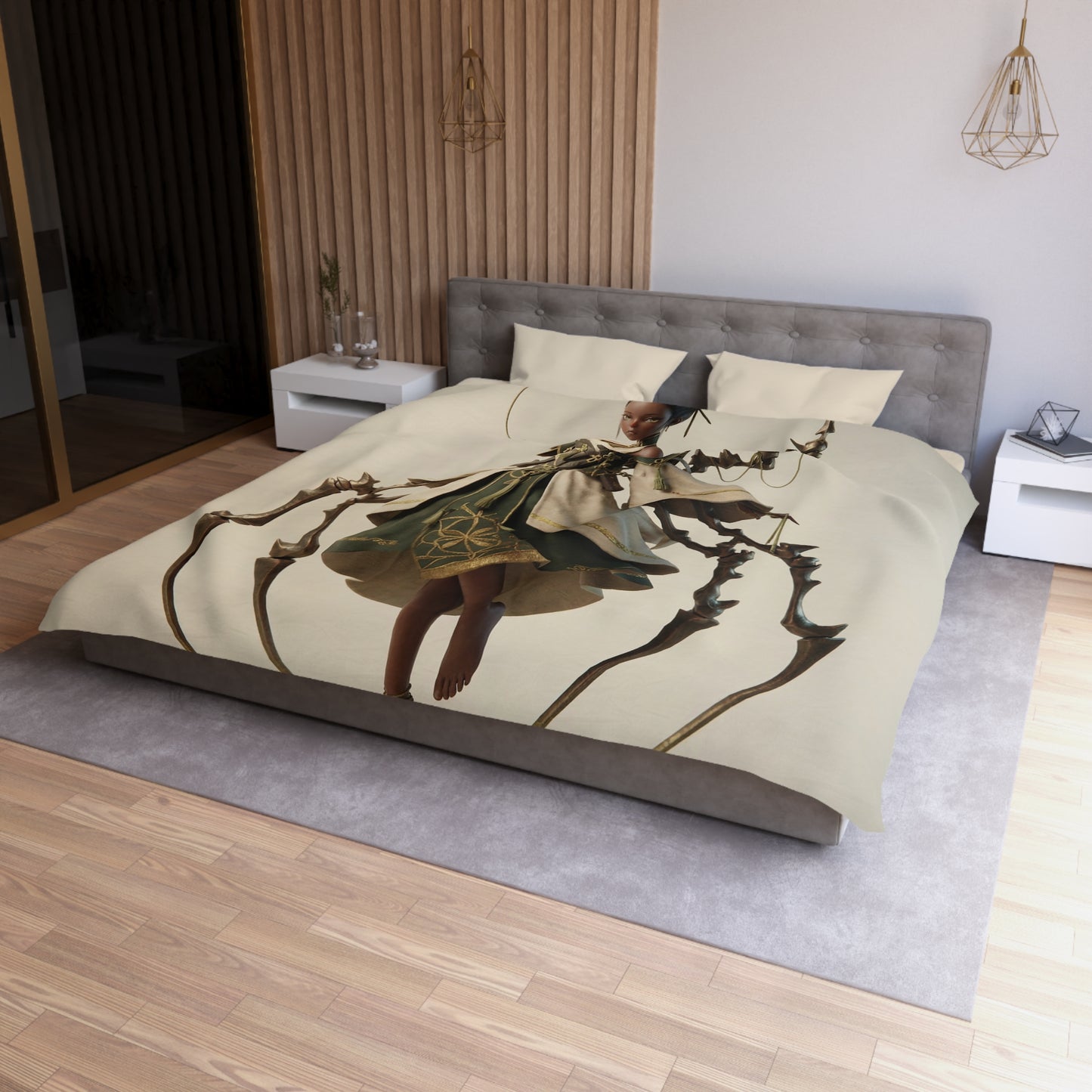 Moonlit Weaver Duvet Cover – Suspended in Bronze and Bloom