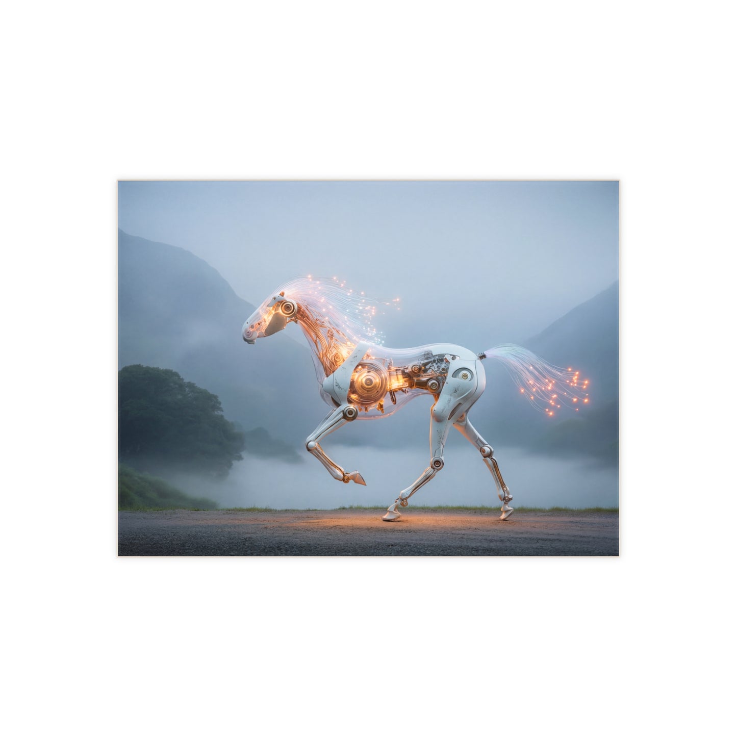Cybernetic Stallion Ceramic Photo Tile – Neon Circuit Dreamscape