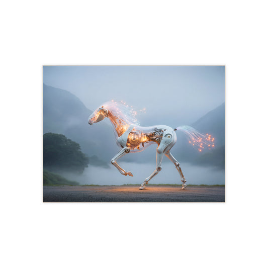 Cybernetic Stallion Ceramic Photo Tile – Neon Circuit Dreamscape