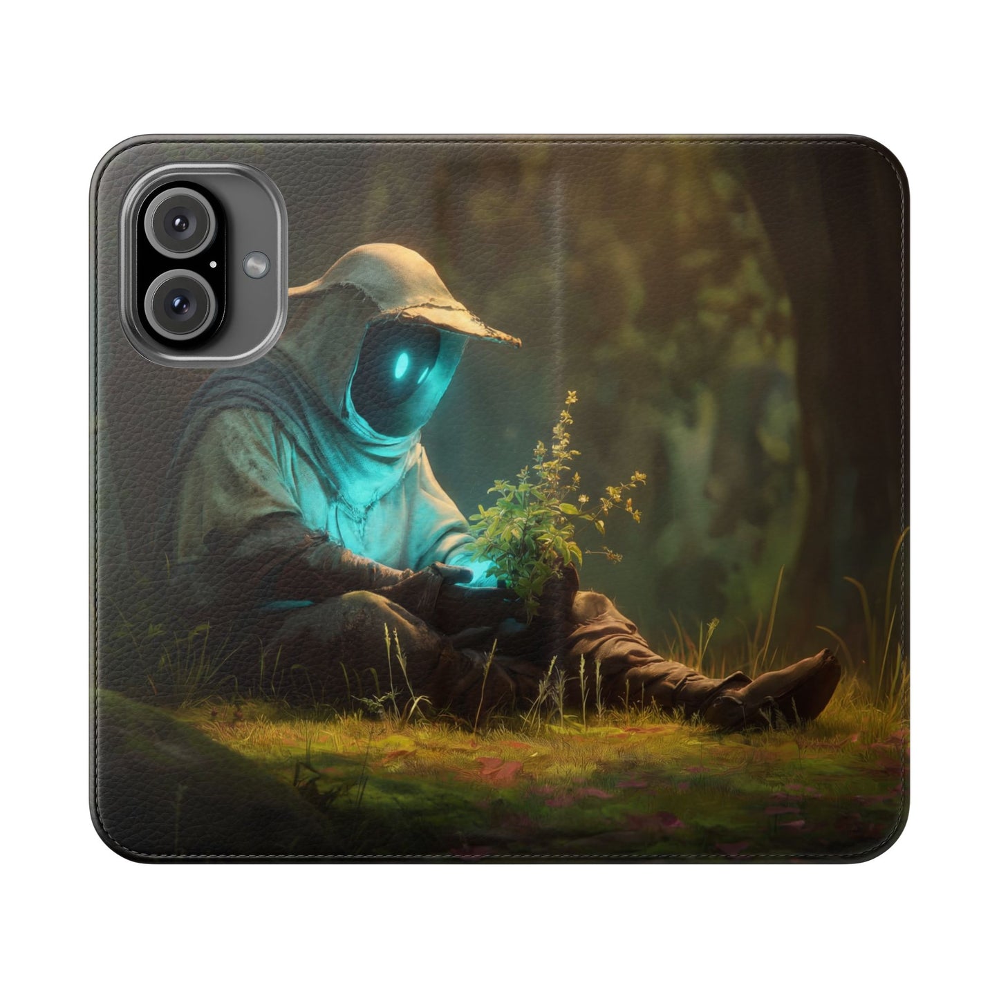 Glowing Orb Hooded Guardian Flip Cases – Bioluminescent Forest Keeper