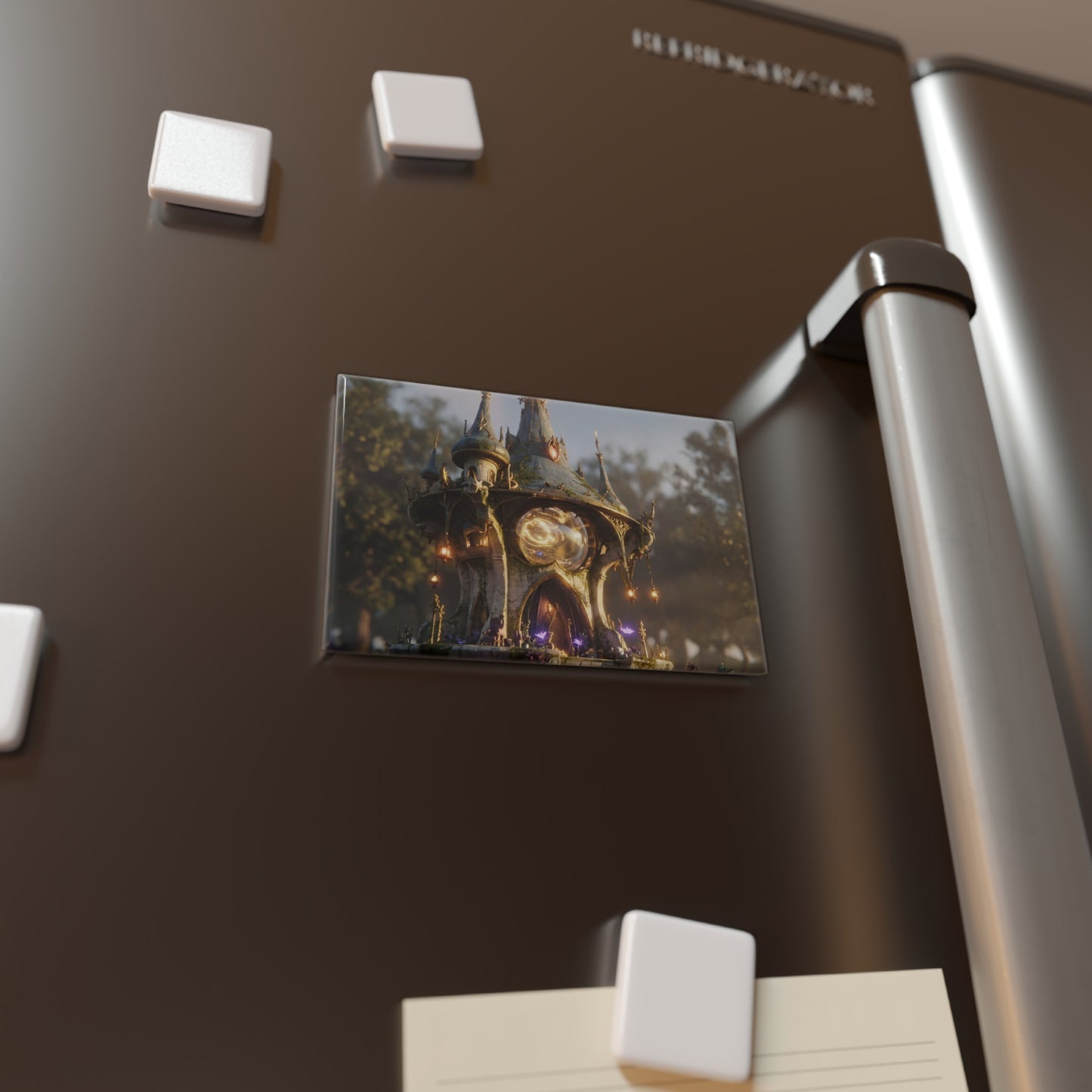Whispering Clocktower Button Magnet – Sunset Magic in a Stone Sentinel
