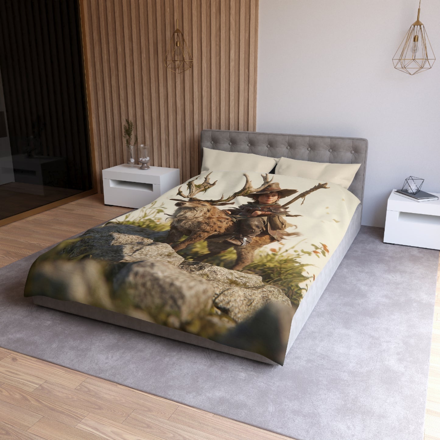 Boy with Antlered Deer Microfiber Duvet Cover – Sunset Ridge Guardian