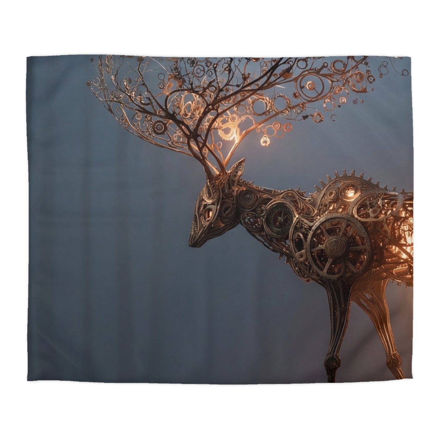 Clockwork Stag Microfiber Duvet Cover – Luminescent Forest Guardian