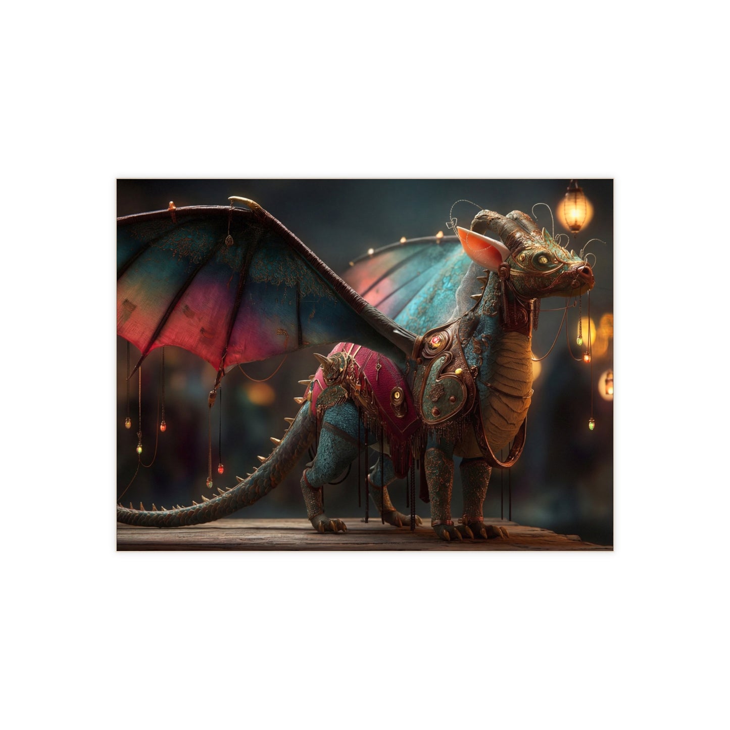 Regal Dragon with Rainbow Wings Ceramic Photo Tile – Evening Market Guardian