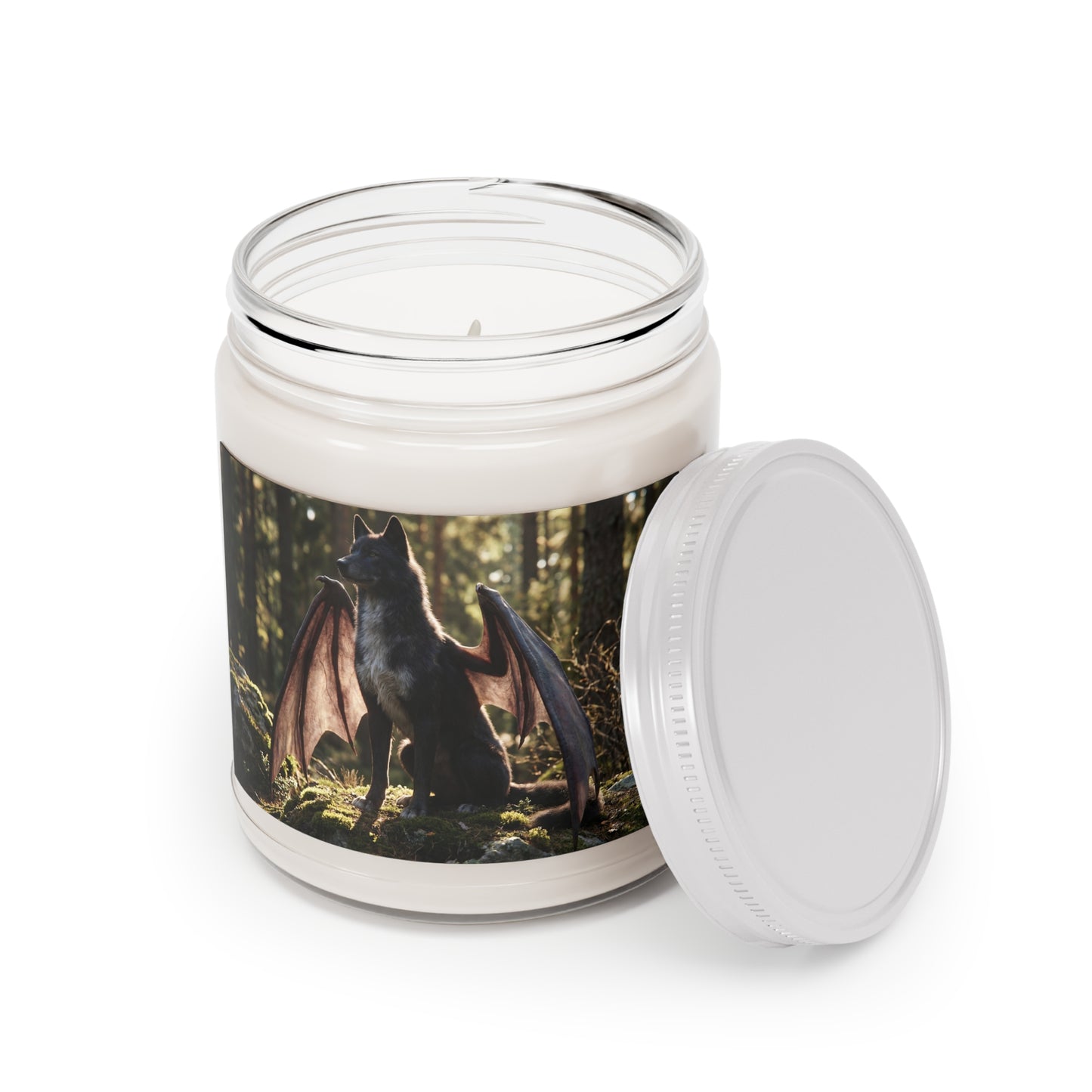 Winged Wolf Forest Candle – Sunlit Sentinel Dreamscape
