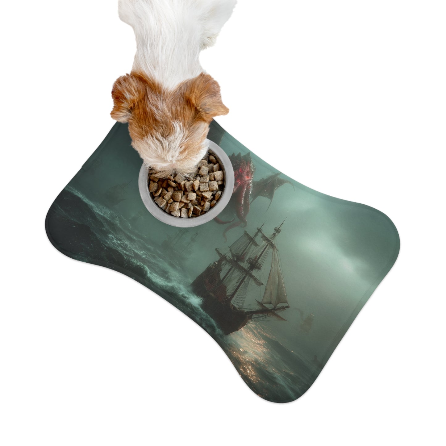 Crimson Leviathan Pet Feeding Mats – Storm-Caller Sea Monster Scene
