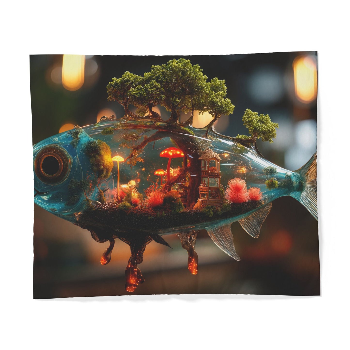 Forest Within Fish Cotton Duvet Cover – Bioluminescent Underwater Sanctuary