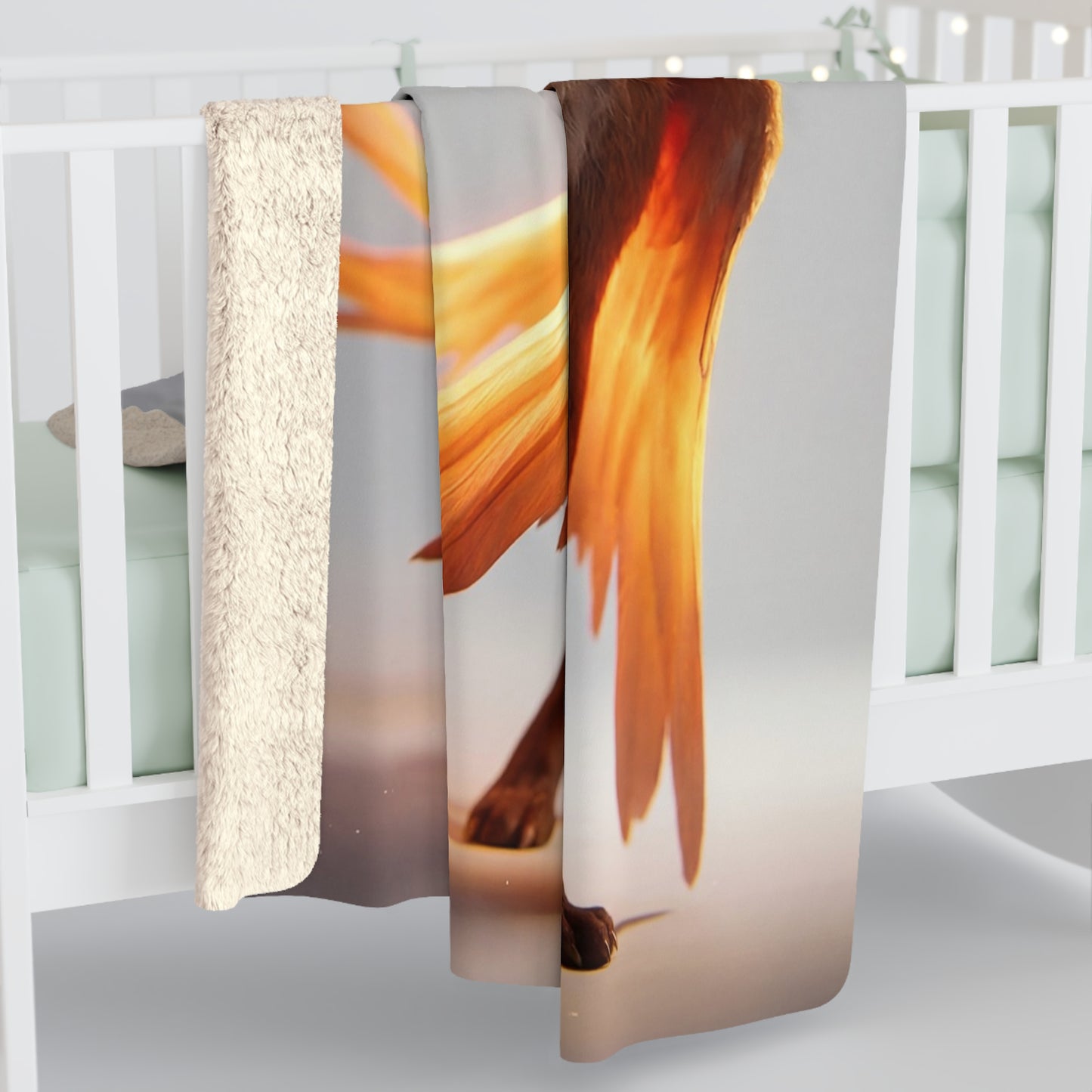 Flame-Fox Guardian Sherpa Fleece Blanket – Ember Wings and Fiery Mane