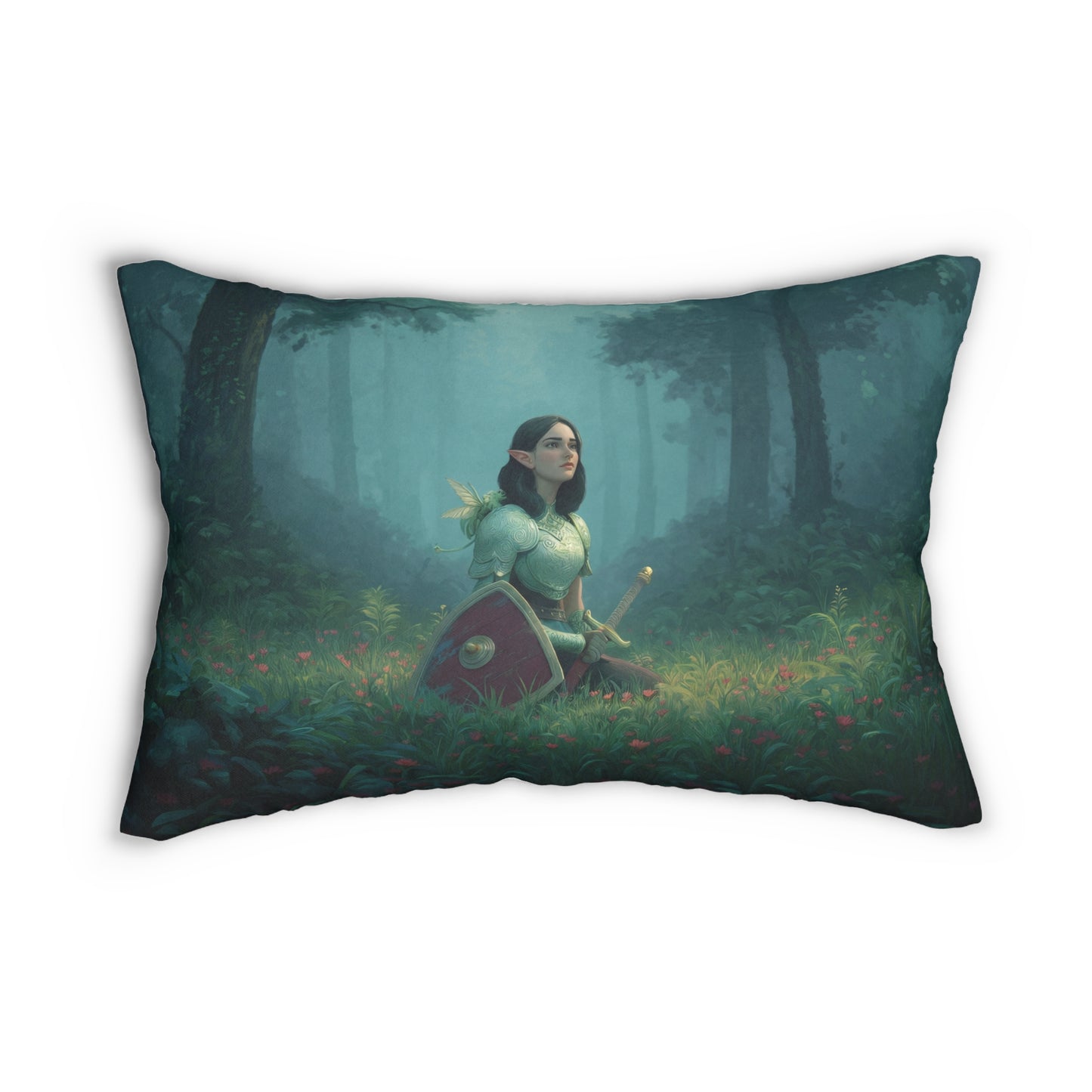 Forest Sentinel Spun Polyester Lumbar Pillow – Quiet Vigil in Verdant Glow