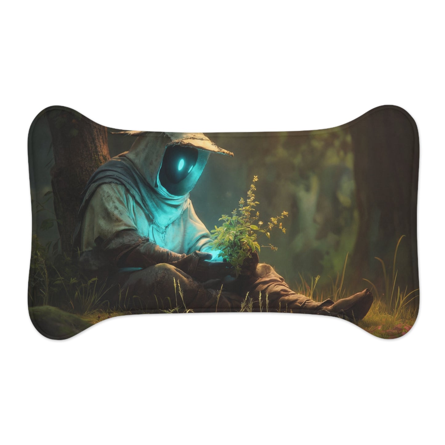 Forest Sentinel Pet Feeding Mats – Azure Glow Guardian in Mossy Grove