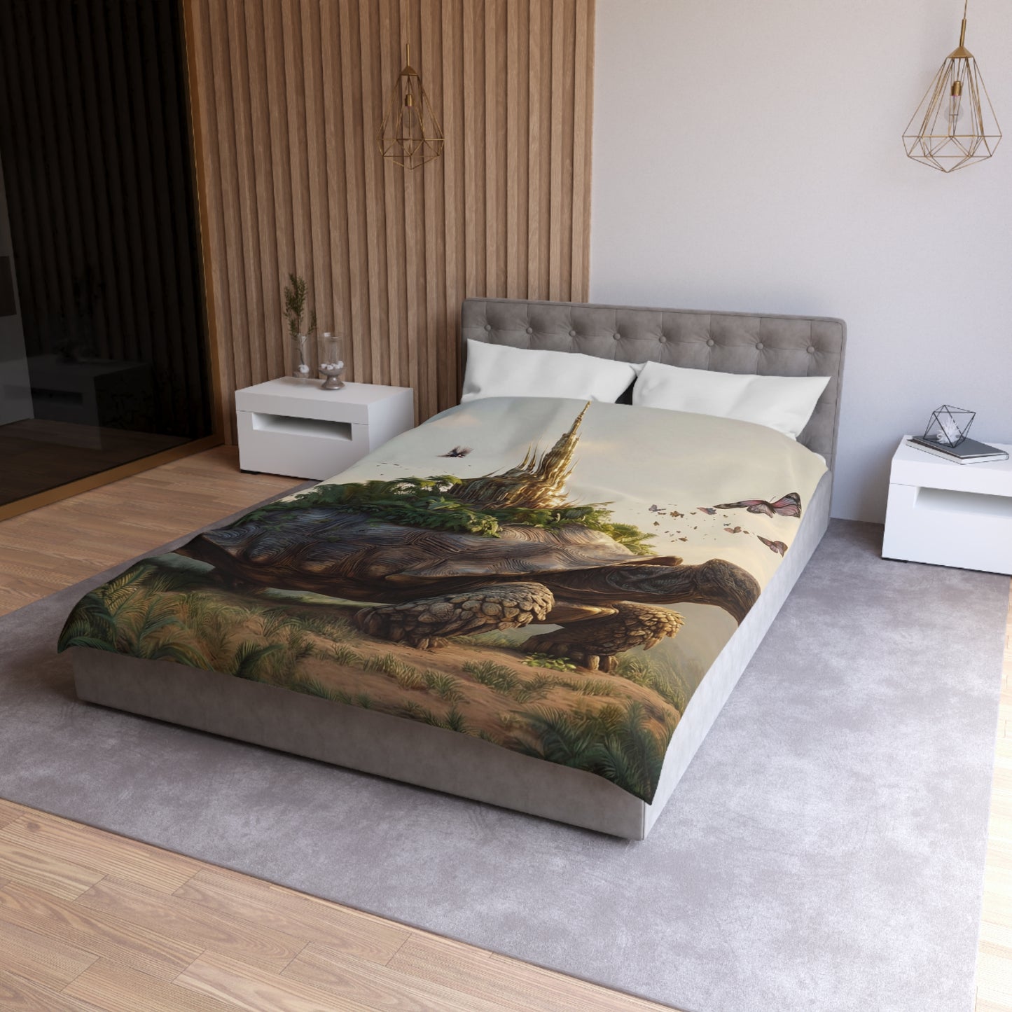 Ancient Turtle Citadel Microfiber Duvet Cover – Golden Castle on a Living Throne