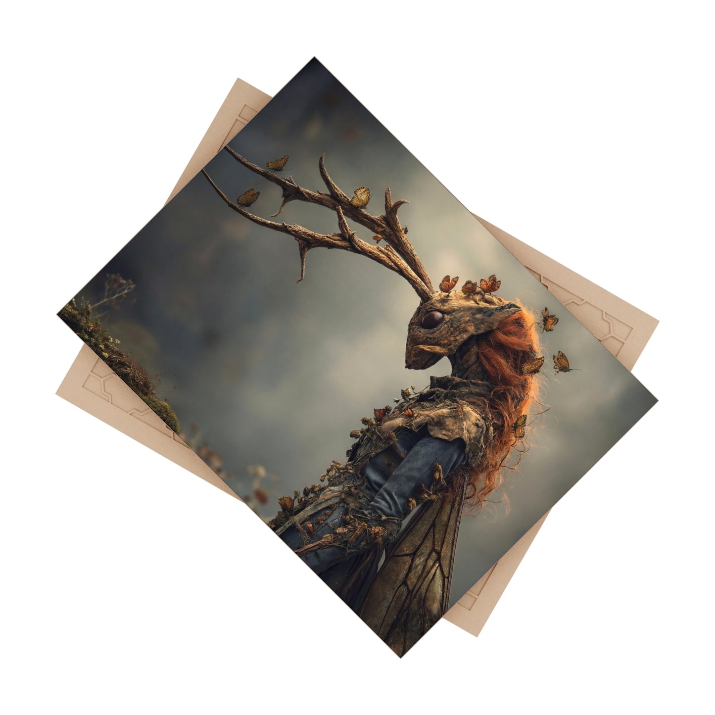 Forest Spirit with Antlers Ceramic Photo Tile – Whispers of Autumn Wings