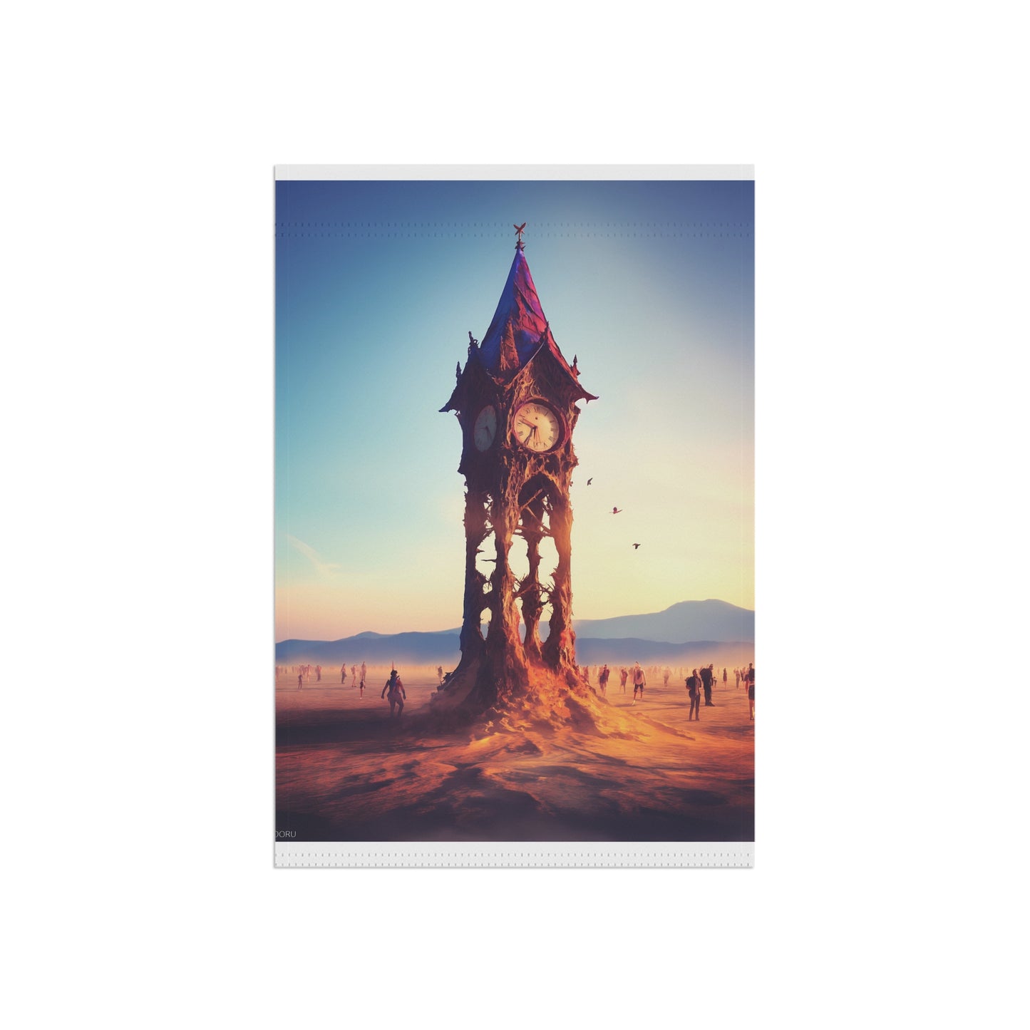 Surreal Clock Tower in Desert Sunset - Product
