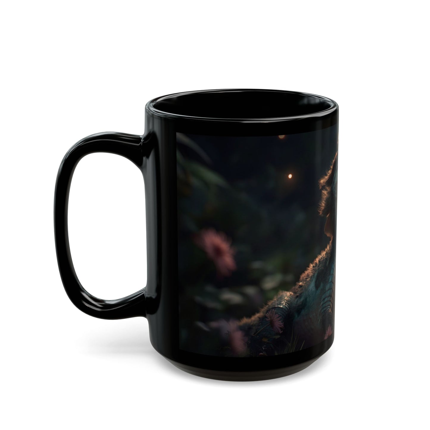 Gentle Crocodile & Butterfly Black Mug – Twilight Garden Whispers