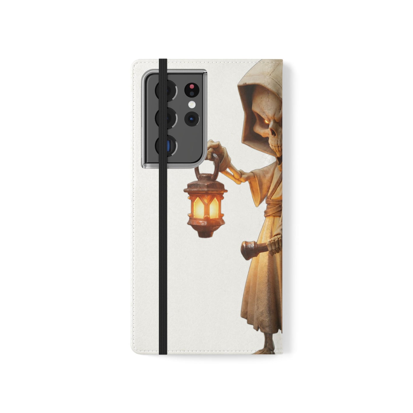 Lantern-Bearing Sentinel Flip Cases – Hooded Guardian with Scythe and Warm Glow