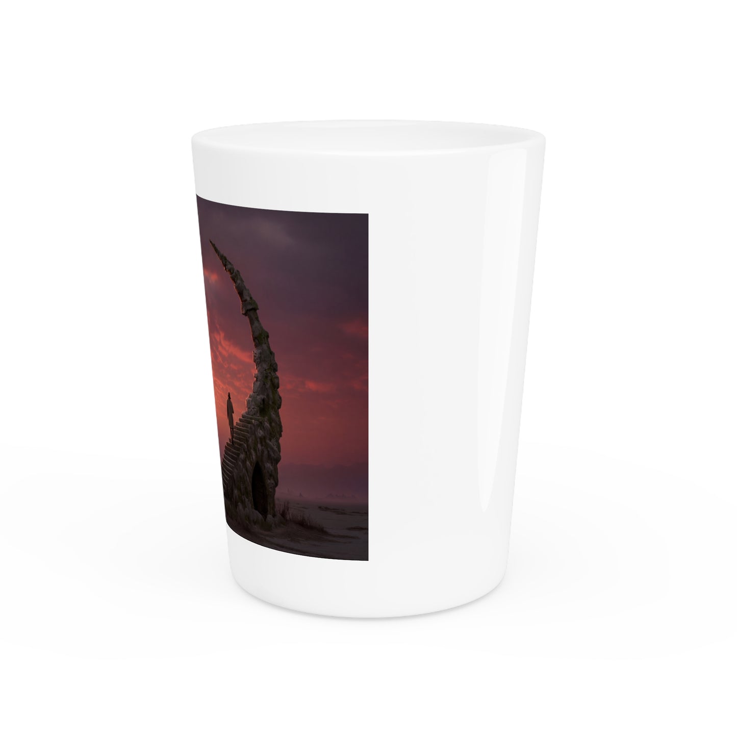 Moonlit Staircase Shot Glass – Crimson Horizon Sentinel Design