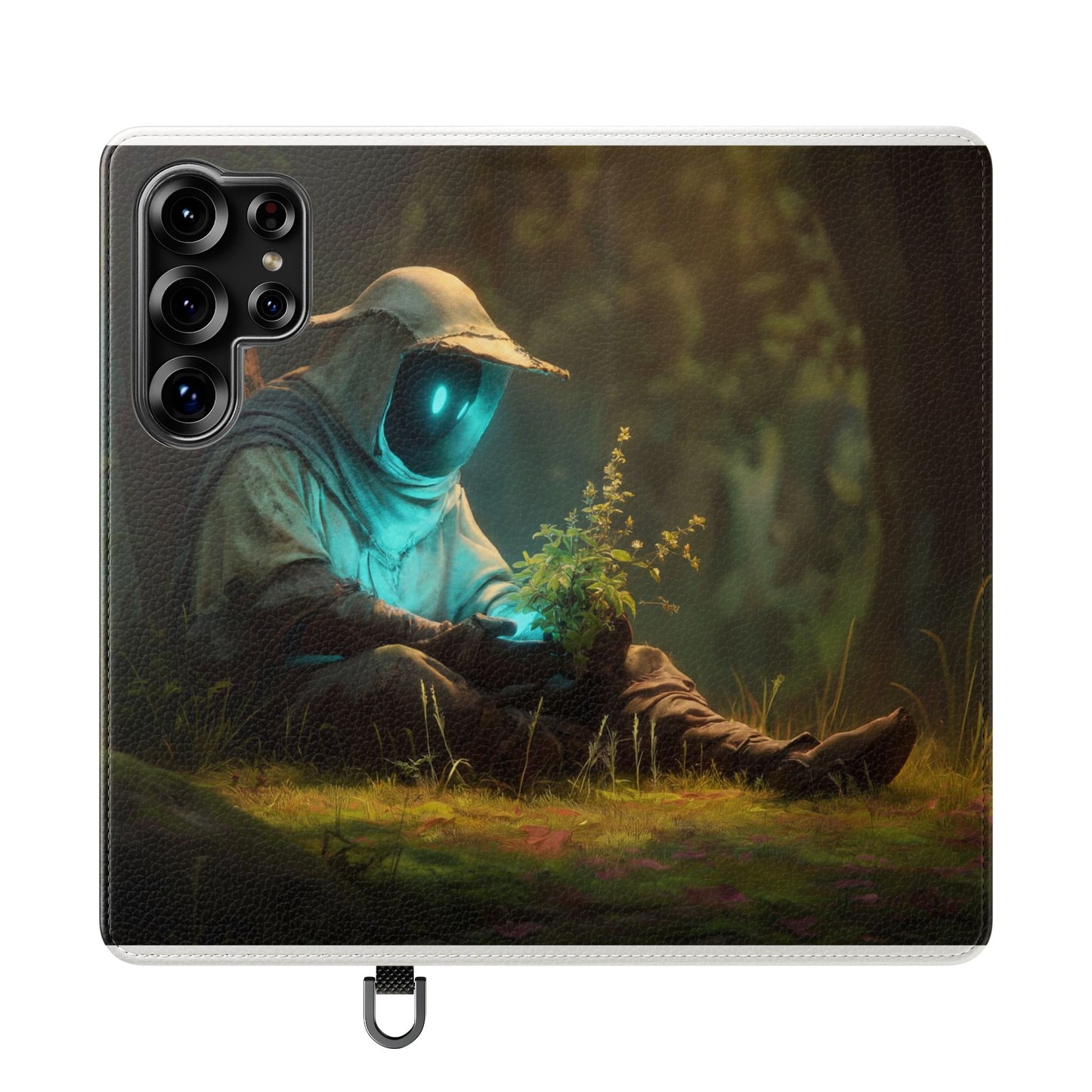 Glowing Orb Hooded Guardian Flip Cases – Bioluminescent Forest Keeper