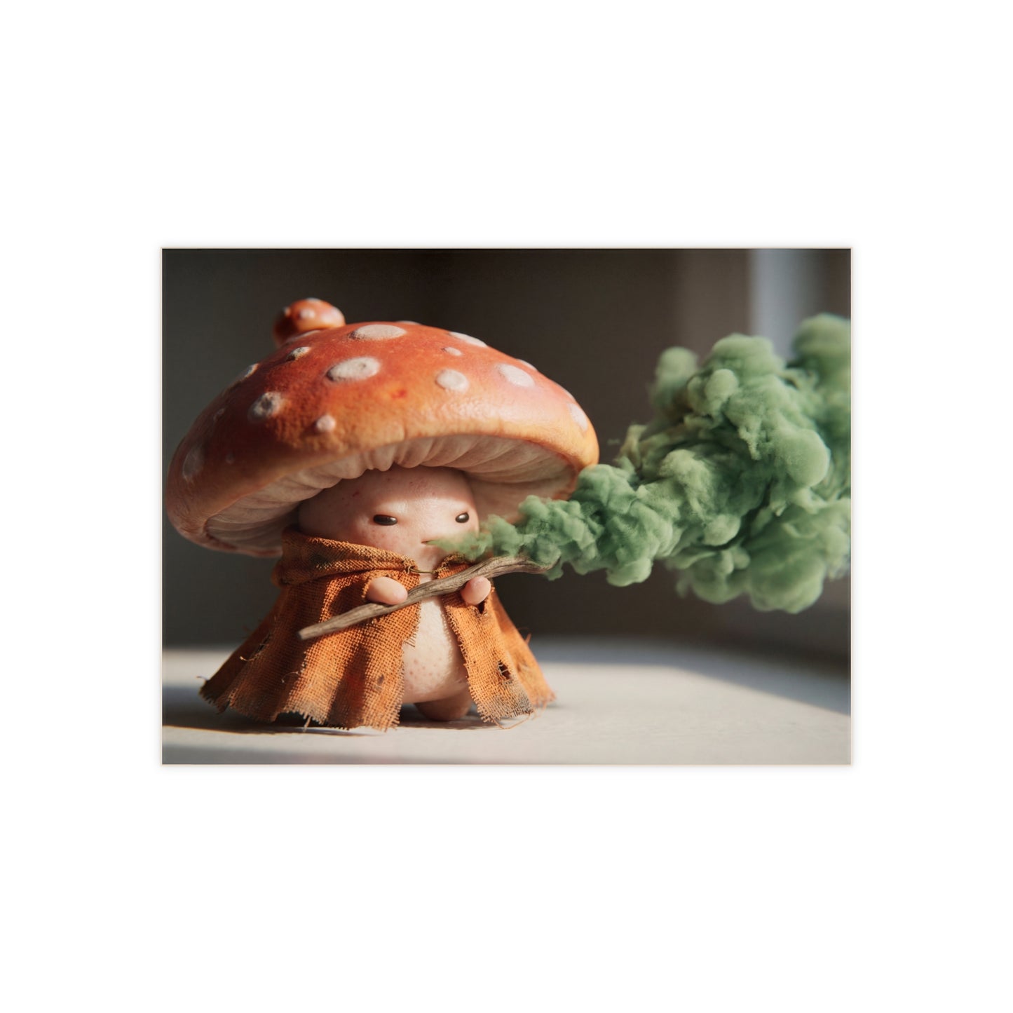 Mushroom Wanderer Ceramic Photo Tile – Gentle Smoke and Sunlit Cap