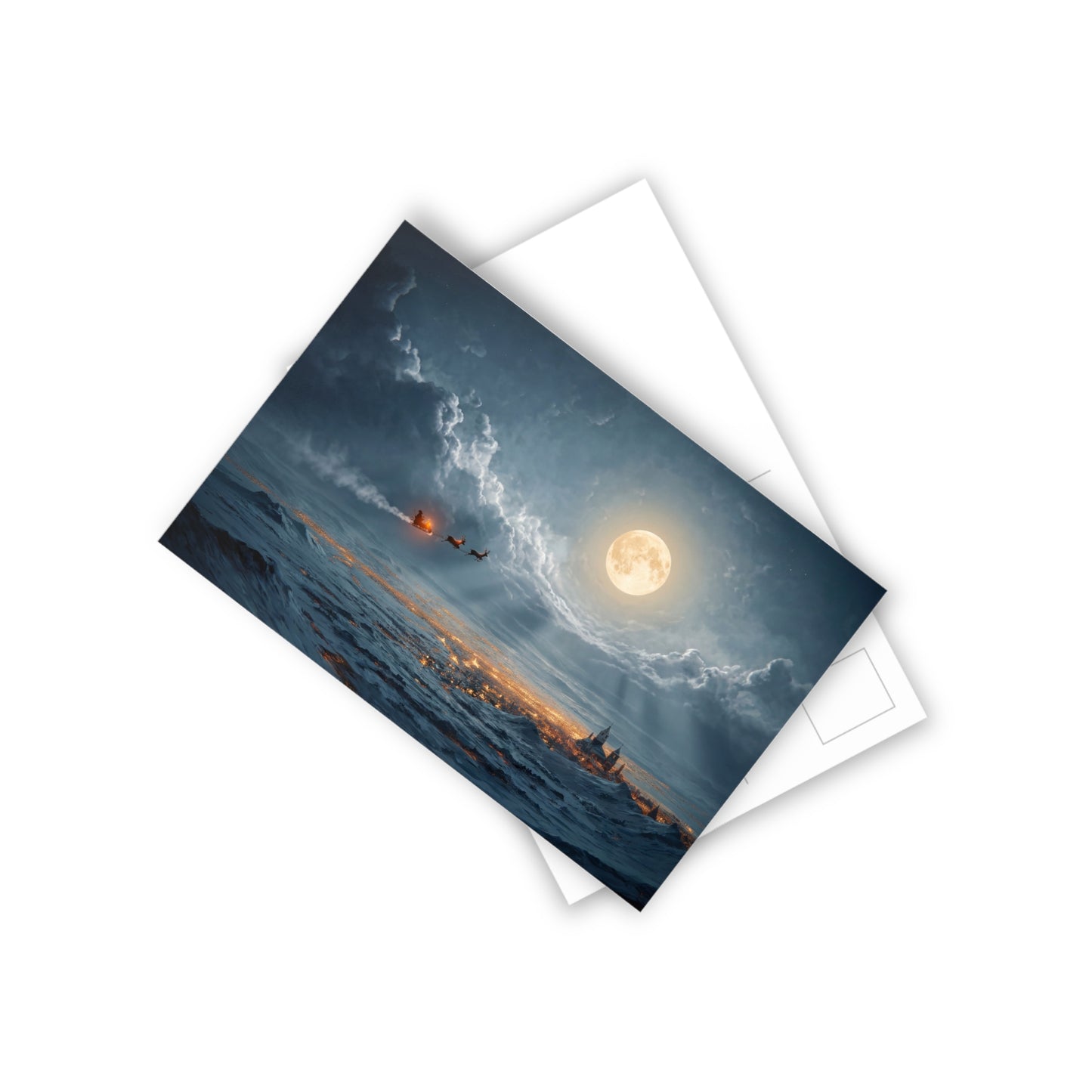 Lunar Sleigh Ride Postcards (10pcs) – Midnight Frost Over a Winter Town