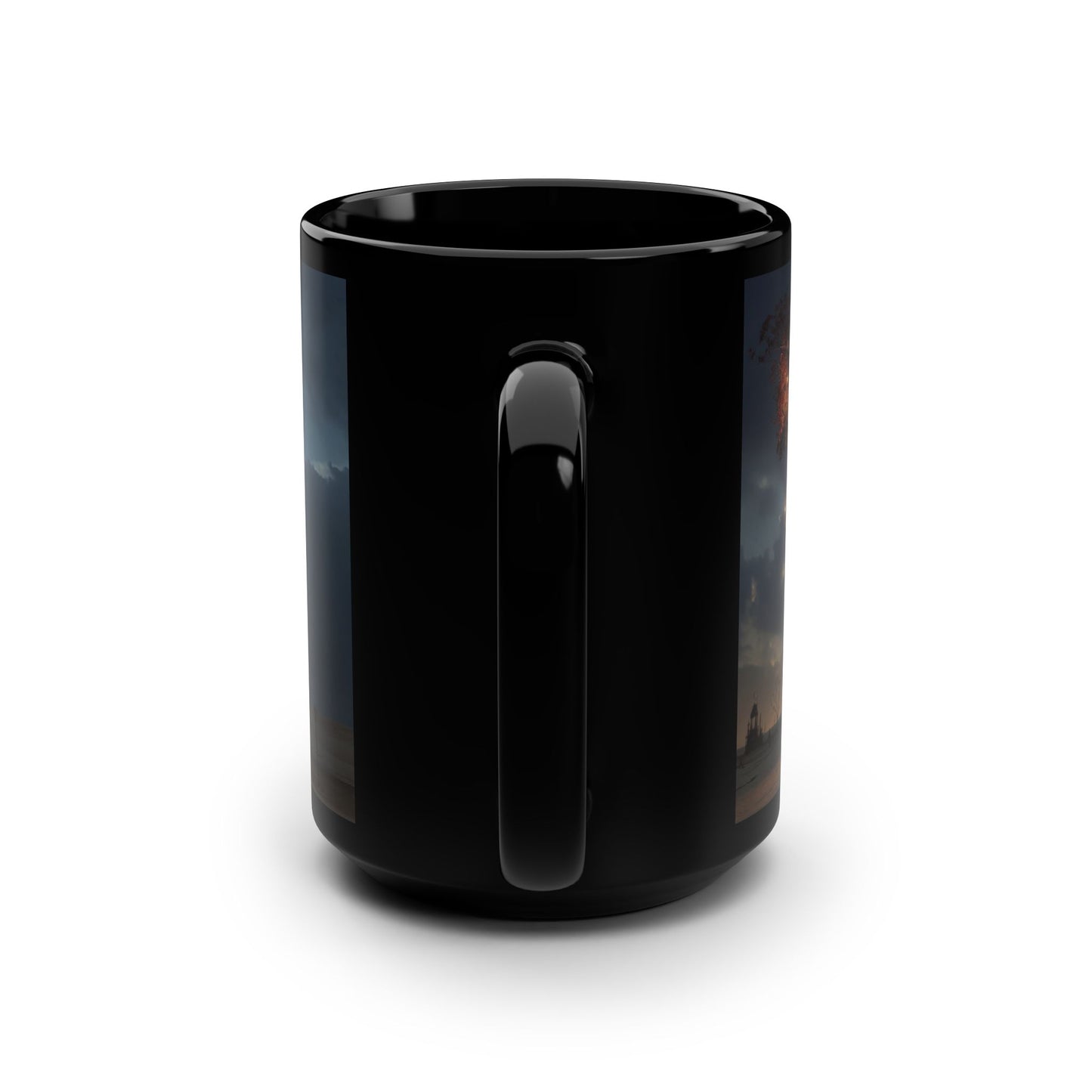 Lantern Tree Black Mug, 15oz – Bioluminescent Grove Sanctuary