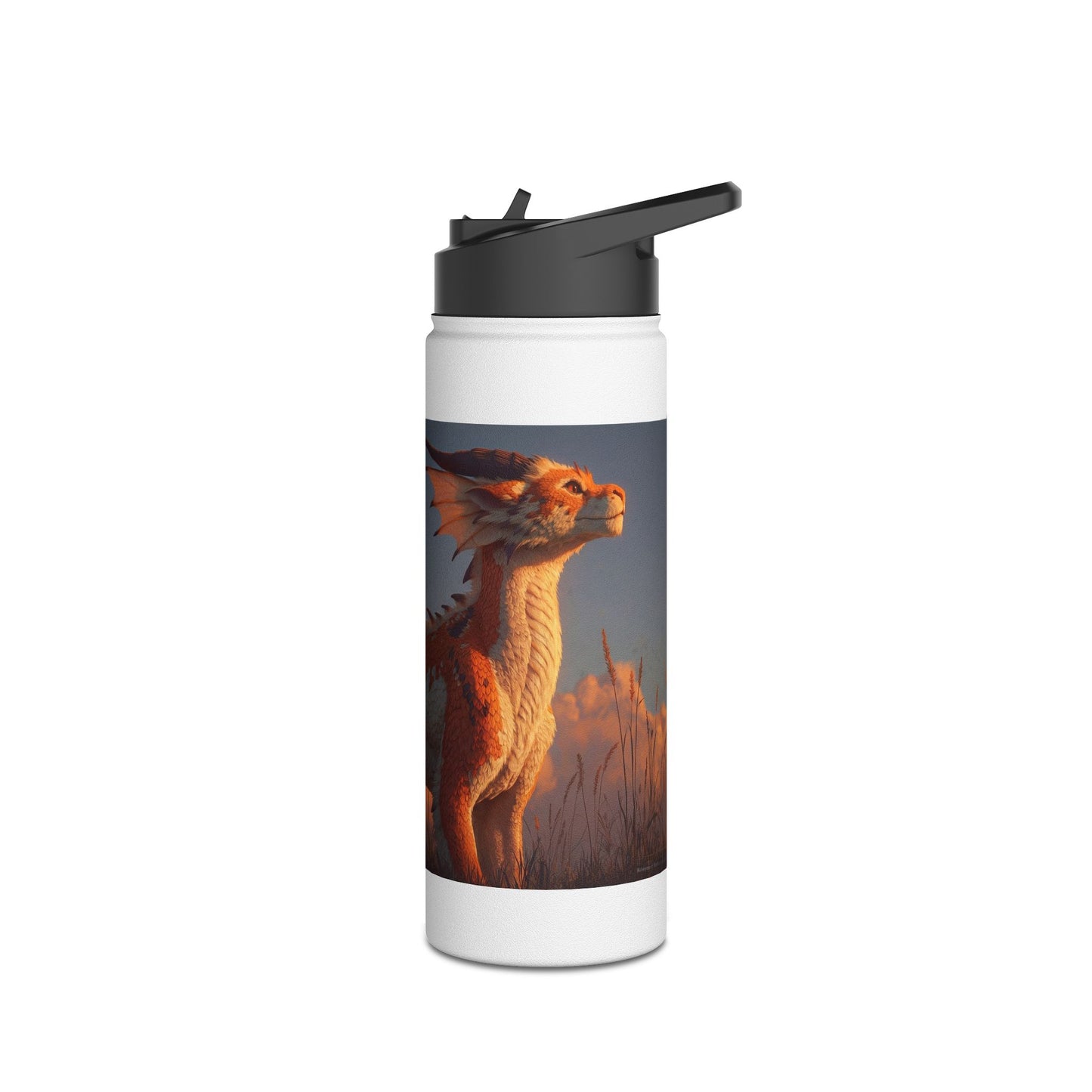 Sunset Dragon Stainless Steel Water Bottle, Standard Lid – Golden Ember Guardian