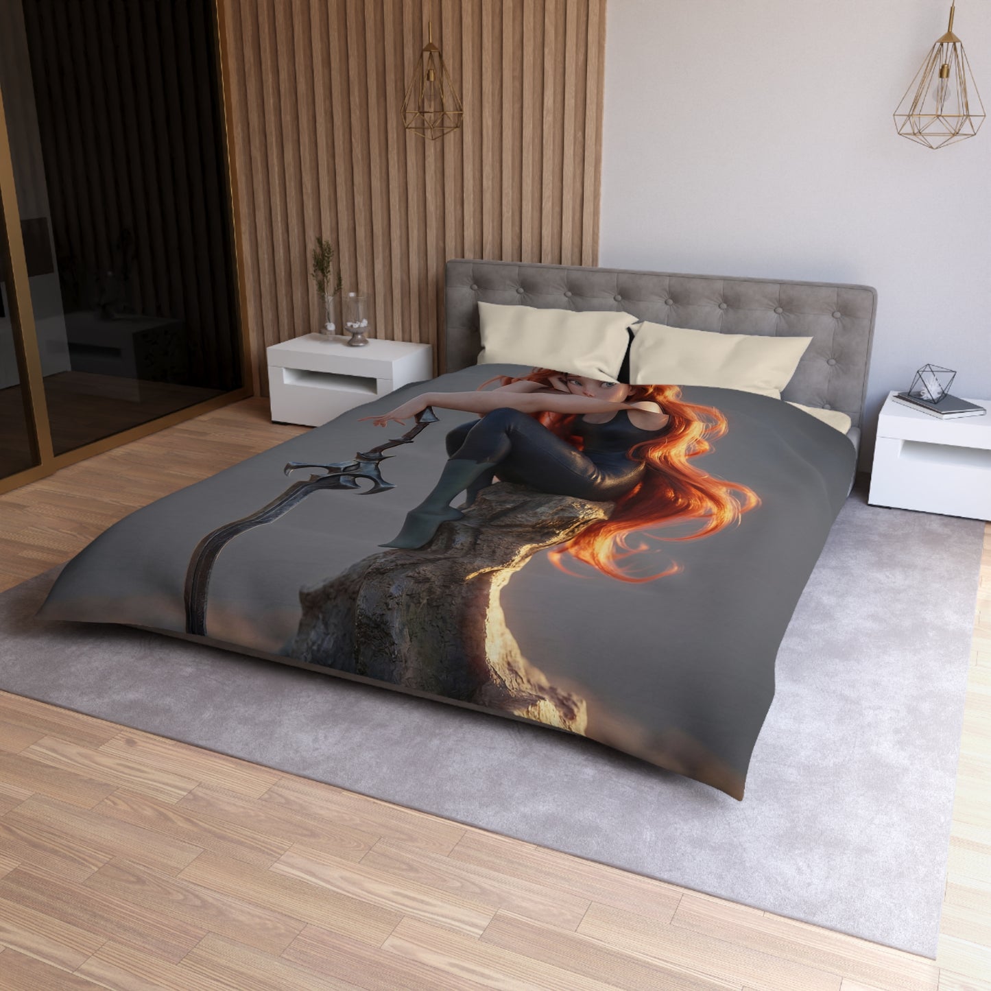 Crimson Sentinel Microfiber Duvet Cover – Sunset Resting on a Weathered Stone