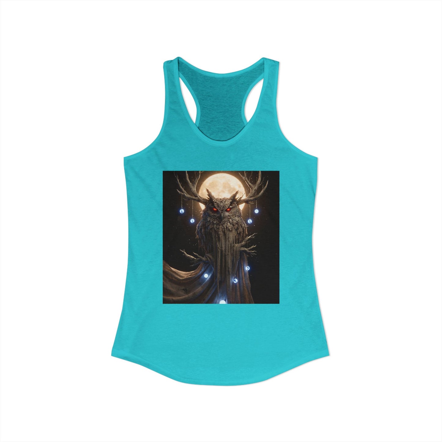 Moonlit Owl Sentinel Tank – Red-Eyed Forest Guardian Print