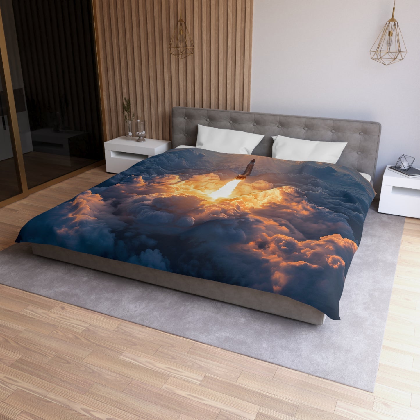 Solar Launch Microfiber Duvet Cover – Dawn’s First Rocket Ascension