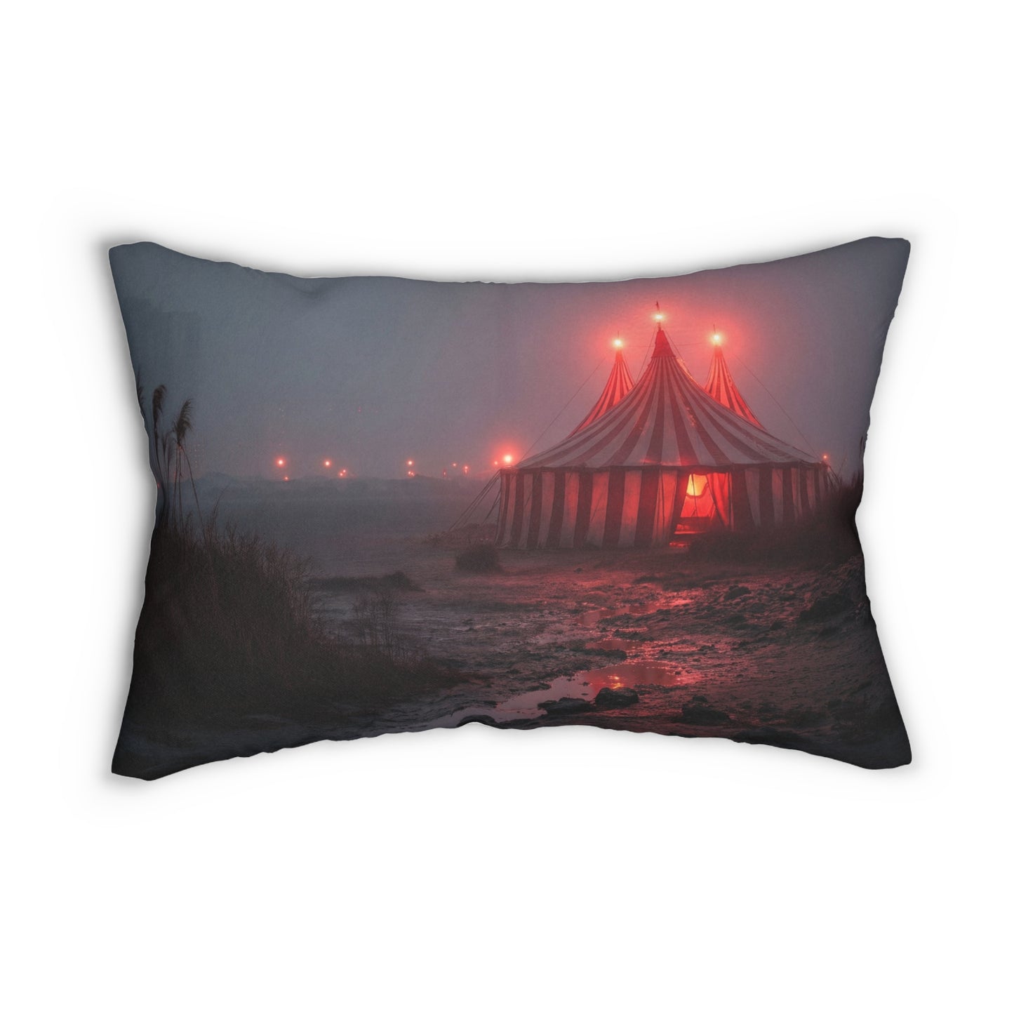 Crimson Carnival Tent Lumbar Pillow – Foggy Shoreside Wonder