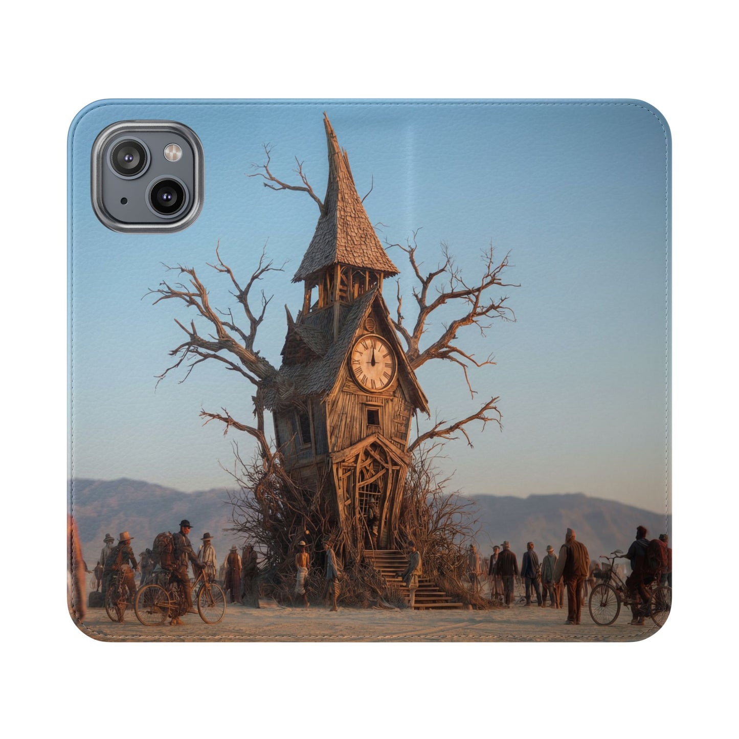 Clocktower Wanderers Flip Cases – Dusty Desert Sentinel Scene