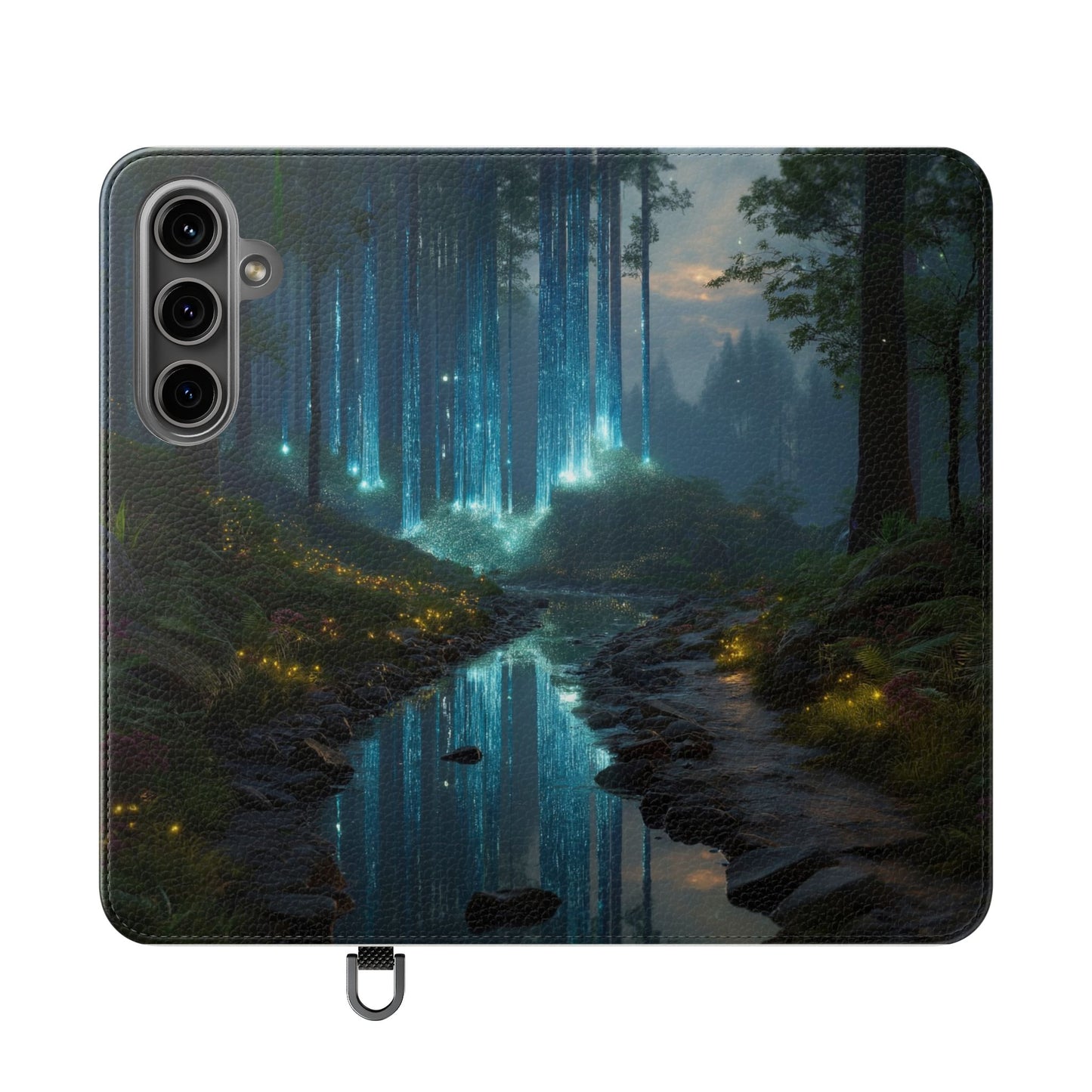 Bioluminescent Forest Flip Cases – Cyan Lightfall Stream Cover