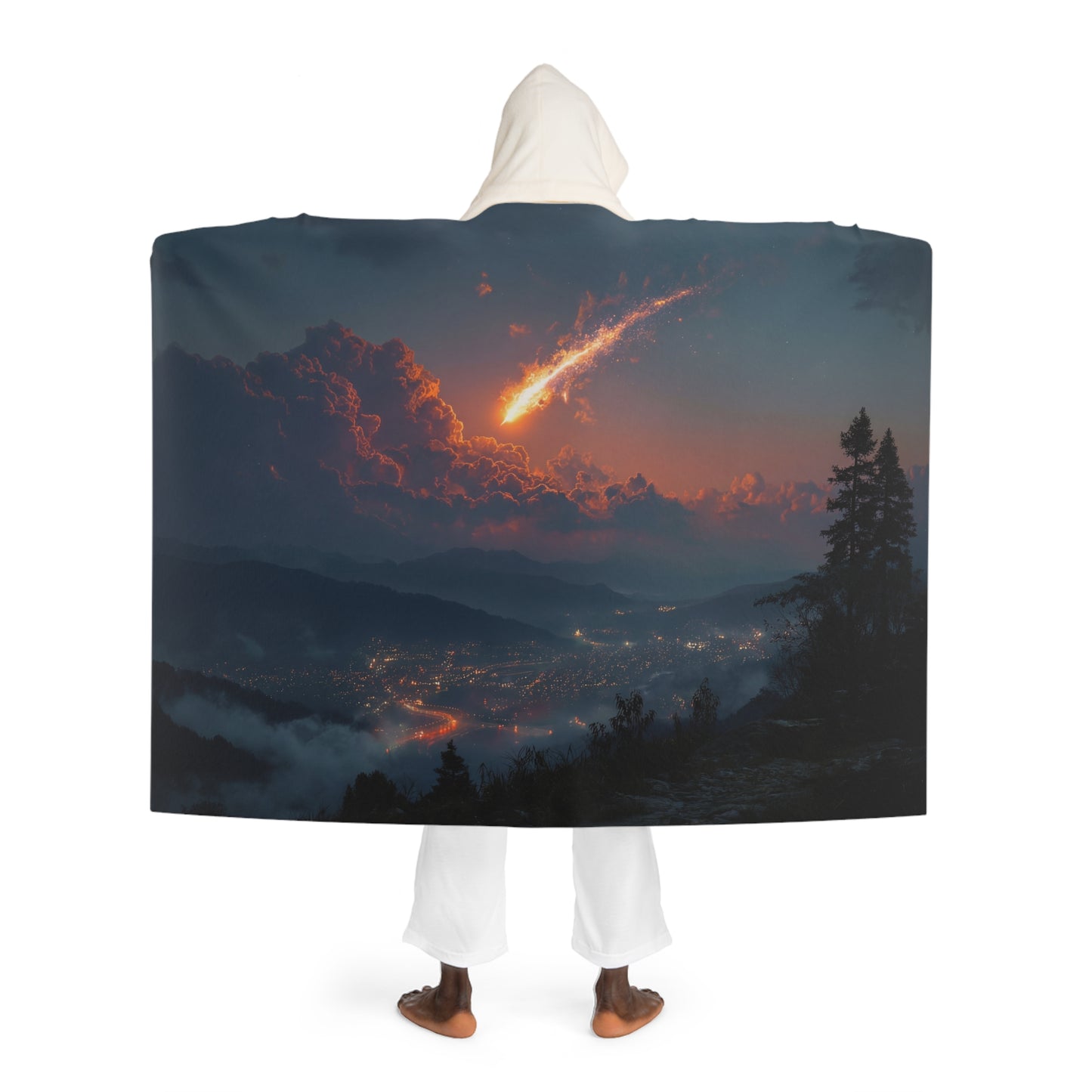 Meteor Firefall Hooded Sherpa Fleece Blanket – Twilight Mountain Glow