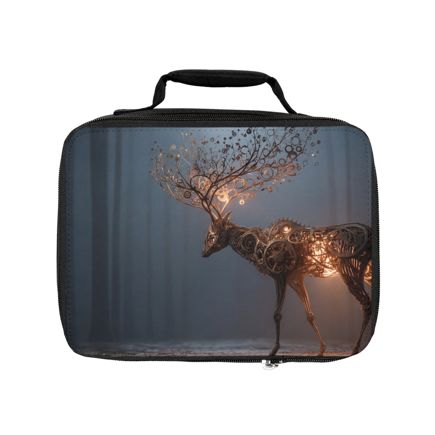 Steampunk Stag Lunch Bag – Luminescent Gear-Whisperer of the Misty Woods