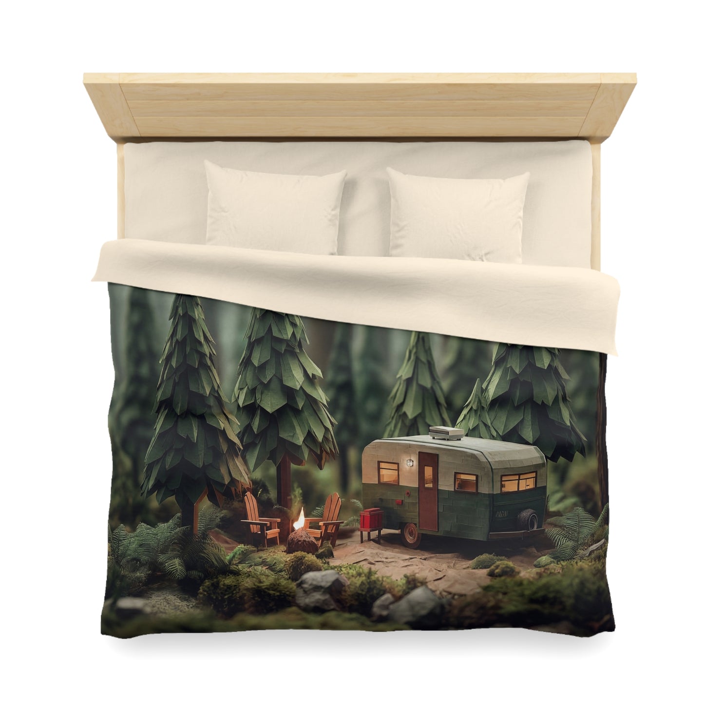 Forest Campground Microfiber Duvet Cover – Warm Glow in the Evergreen Depths
