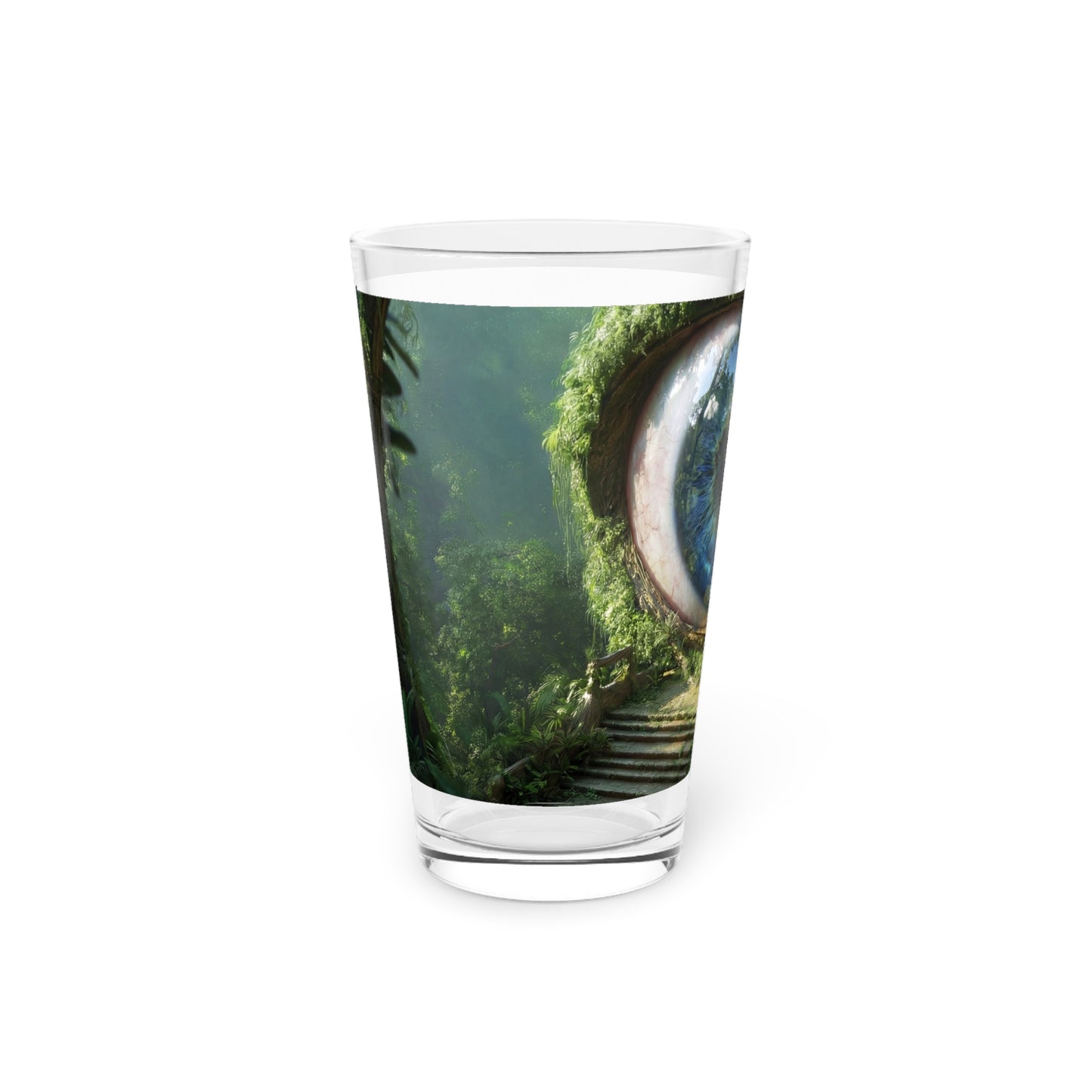 Guardian Eye of the Verdant Grove Pint Glass – 16oz Forest Watcher