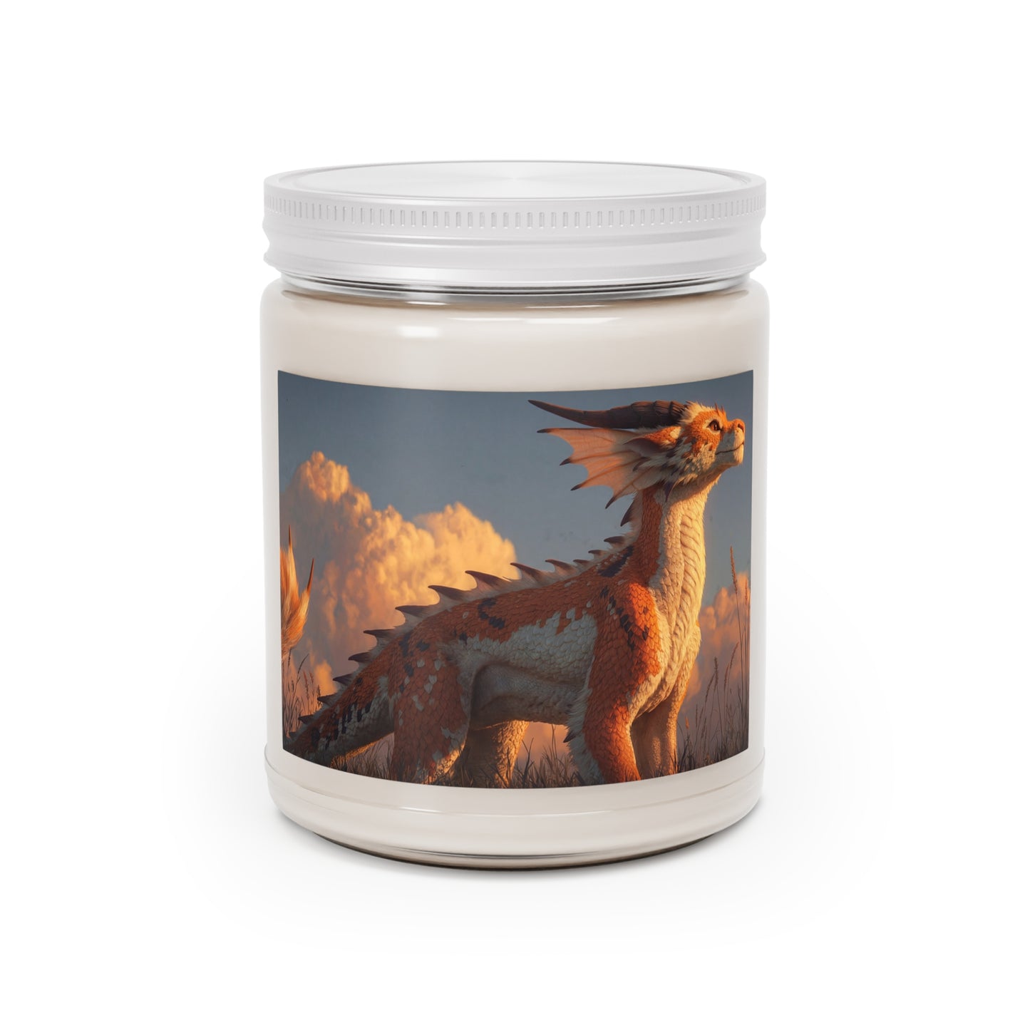 Sunset Dragon Scented Soy Candles with White Lid, 9oz – Amber Glow Guardian