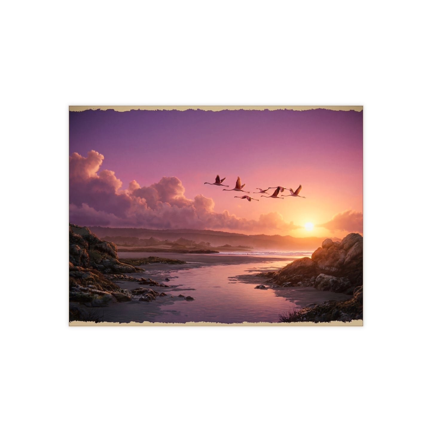 Flamingo Sunset Ceramic Photo Tile – Pink Skies Over Coastal Dawn
