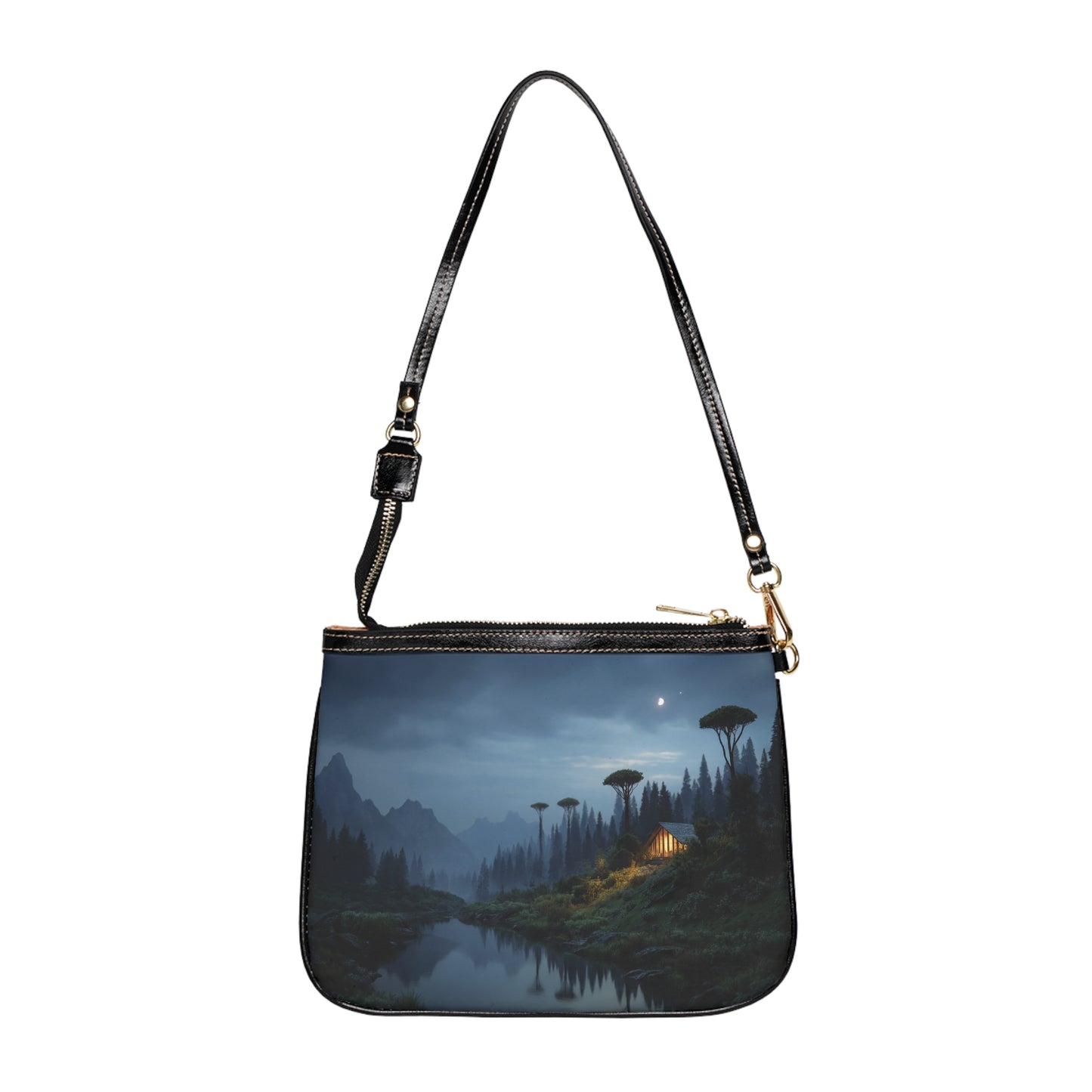 Moonlit Mountain Cabin Shoulder Bag – Whispering Peaks at Dusk