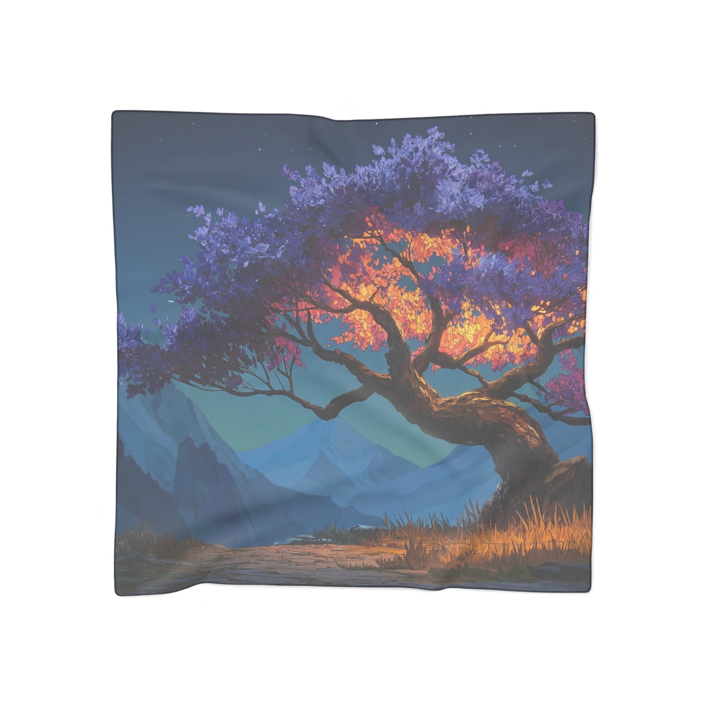 Celestial Tree Poly Scarf – Twilight Bloom Dreamscape