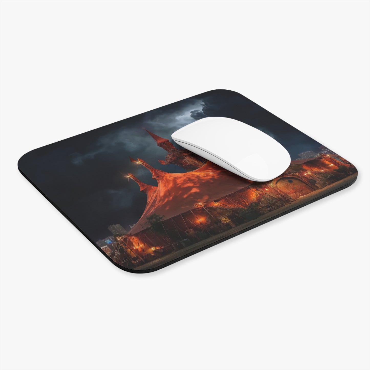 Crimson Circus Tent Mouse Pad – Whispers of the Midnight Ring