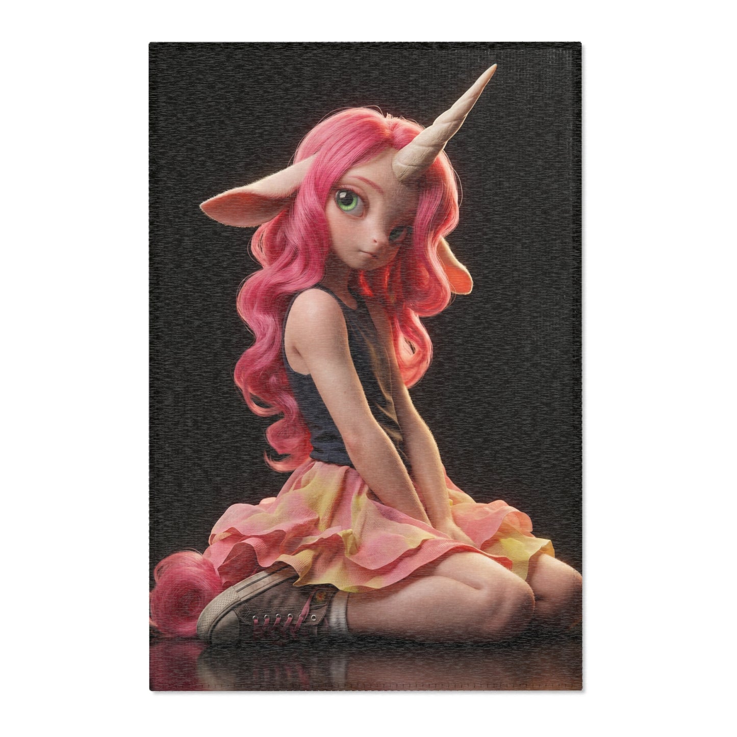Pink Unicorn Girl Area Rugs – Whimsical Surrealist Sitting Pose